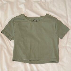 Green Ribbed Crop Top